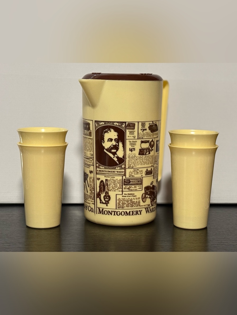 Vintage 1970’s Montgomery Ward Plastic Pitcher Set with (4) Cups